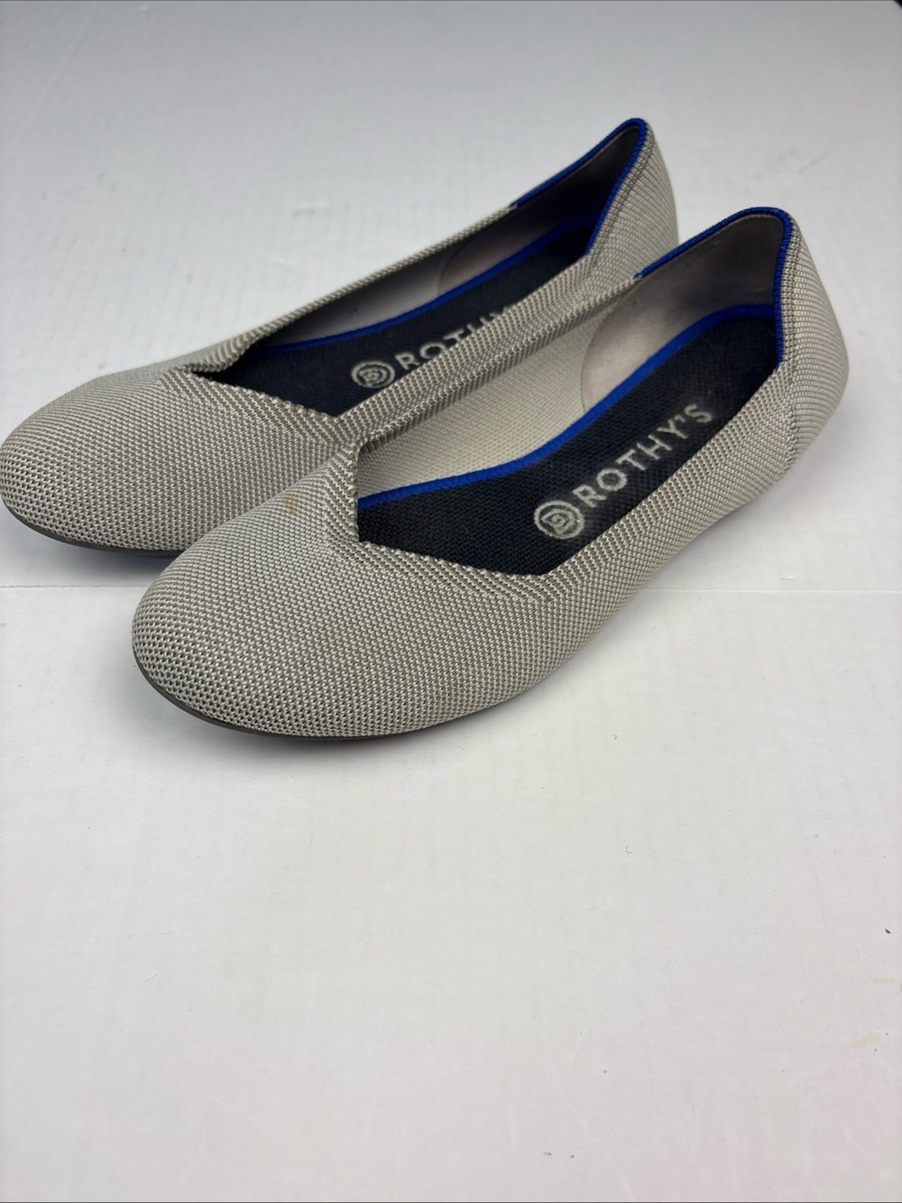 Rothys The Flat Women 9 Shoes Flax Birdseye Taupe Grey Knit Ballet Comfort
